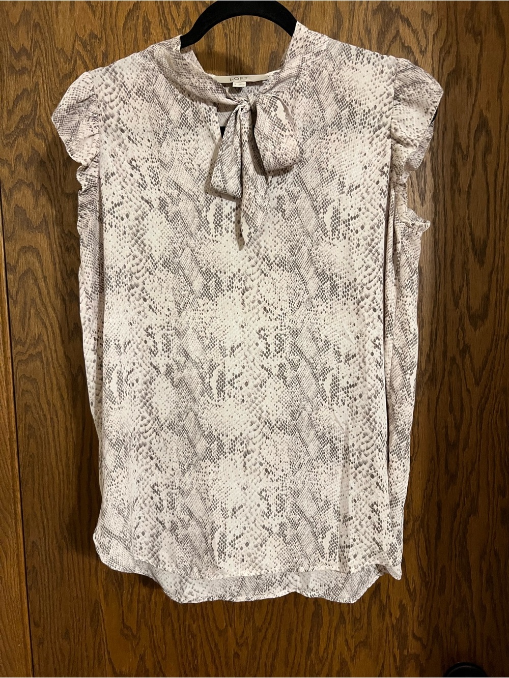 LOFT Neutral Snake-Print Tie-Neck Sleeveless Blouse